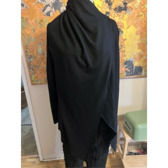 Helmut Lang Black 100% Stretch Wool Jersey Draped Cardigan M - Picture 3 of 10